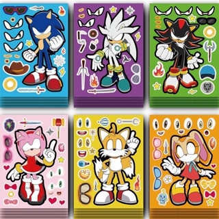 12 ชิ้น / ล็อต Sonic The Hedgehog Make Your Own Face DIY สติกเกอร์ปริศนา ของเล่นสําหรับเด็ก