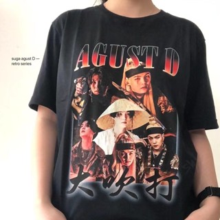 เสื้อยืดแขนสั้นลําลอง ผ้าฝ้าย ทรงหลวม พิมพ์ลาย KPOP BTS SUGA AGUST D TOUR พลัสไซซ์ แฟชั่นฮาราจูกุ สไตล์เกาหลี สําหรับผู้ชาย และผู้หญิง