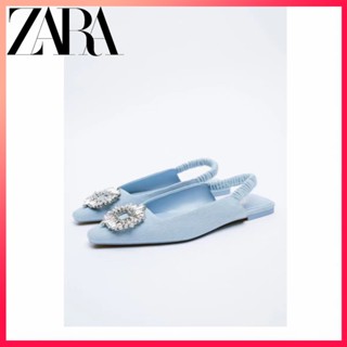 Zara ใหม่ รองเท้ายีน ส้นแบน แฟชั่นฤดูร้อน สําหรับผู้หญิง