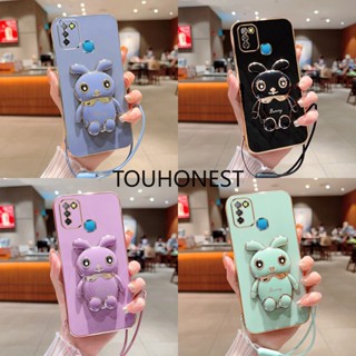 เคส infinix Smart 5 Pro เคส infinix Note 8 Casing infinix Hot 10 Play Cases infinix Hot 11 Play Cover infinix Hot 10i Hot 10S Case infinix smart 6 3GB Case Soft Silicone Shockproof Cute Rabbit Bunny Bracket Stand Phone Case With Rope โทรศัพท์มือถือ