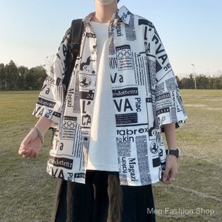 เสื้อเชิ้ตผู้ชาย แขนสั้น ฤดูร้อน สไตล์เกาหลี หลวม คอเหลี่ยม กระดุม เสื้อเชิ้ตแฟชั่นไซส์ใหญ่ SC5952
