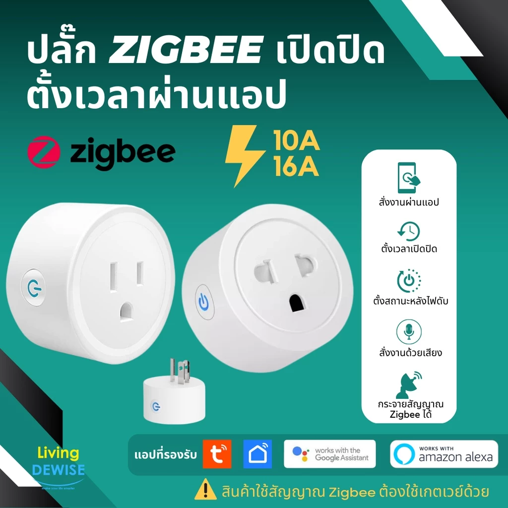 Tuya สมาร์ทปลั๊ก Zigbee เปิดปิด ตั้งเวลาผ่านแอป ทวนสัญญาณได้ รองรับ Google Home/Alexa-Smart Plug