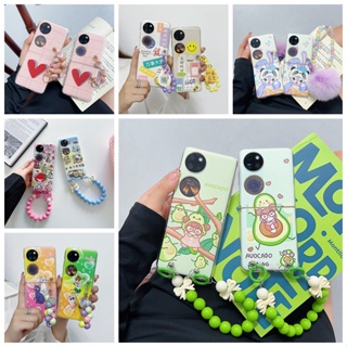 เคสป้องกันโทรศัพท์มือถือ แบบใส ลายกราฟฟิตี้หมีโหด พร้อมสายโซ่คล้อง หรูหรา สําหรับ Huawei P50 Pocket P50 Pockets