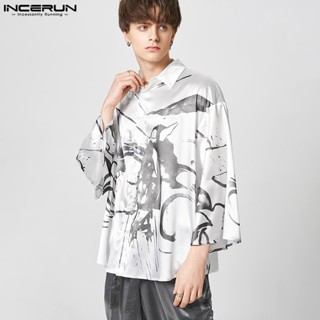 Incerun เสื้อคลุมแขนยาว พิมพ์ลายหมึก สําหรับผู้ชาย