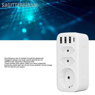 Sagittarius314 ซ็อกเก็ตปลั๊กหลายช่อง 7 in 1 อะแดปเตอร์ Triple 3 ทาง อินเทอร์เฟซ USB Type C การแปลง EU DE ปลั๊ก AC100‑250V