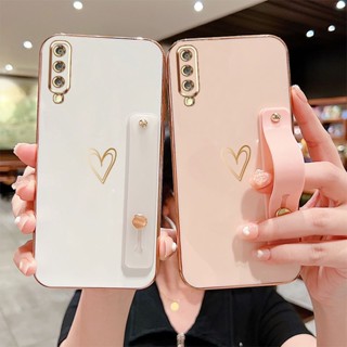 เคสโทรศัพท์ซิลิโคน กันกระแทก ลายหัวใจ หรูหรา พร้อมขาตั้ง สําหรับ Samsung Galaxy A7 2018 A750