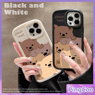 PingCoo - Case For iPhone 14 13 12 11 Pro Max 7 8 Plus XR TPU Soft Matte Bubble Case Cute Cartoon Bears White Black Camera Protection Shockproof Back Cover