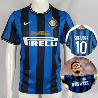 เสื้อกีฬาแขนสั้น ลายทีมชาติฟุตบอลชั้นนํา Inter Milan 09/10 สไตล์วินเทจ คลาสสิก 2009-2010