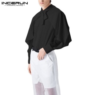 Incerun เสื้อเชิ้ตลําลอง ริบบิ้น สีพื้น