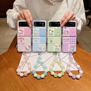 Samsung Galaxy Z Flip 3 Flip4 เคสทาสี Cinnamoroll Gengar พร้อมสร้อยข้อมือ พับ กันกระแทก Tpu เคส