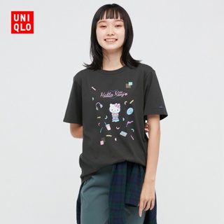 【เสื้อยืดใหม่】เสื้อยืดสีขาวSANRIO Uniqlo เสื้อยืดแขนสั้น พิมพ์ลาย Hello Kitty สําหรับผู้หญิง 447384