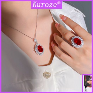 Kuroze หรูหรา กุหลาบ สีแดง เพชร สร้อยคอ แหวนทับทิม หรูหรา จี้สร้อยคอ เครื่องประดับชั้นดี