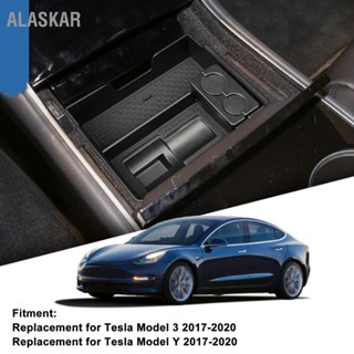 ALASKAR กล่องเก็บของคอนโซลกลาง ABS กล่องเก็บของที่เท้าแขนสีดำสำหรับ Tesla รุ่น 3 2017-2020