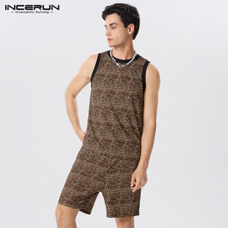 Incerun เสื้อกล้าม ทรงหลวม + กางเกงขาสั้น ชุดลําลอง