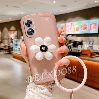 ใหม่ เคสโทรศัพท์มือถือ TPU นิ่ม ลายดอกไม้สีขาว พร้อมสายคล้องมือ และขาตั้ง สําหรับ OPPOA58 OPPOA78 OPPO A58 A78 4G 2023