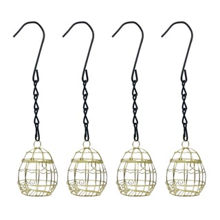 4pcs Outdoor Accessories Metal Gold Hanging Holder Robin Food Dispenser Iron Cage S Shaped Hook Diameter 7cm Bird Feeder