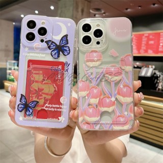 เคสนิ่ม ลายผีเสื้อ ดอกทิวลิป สําหรับ Oppo A17 A54 A1k A12 A12e A3s A5 Ax5 A7 A5s A92 A52 A31 2020 A9 A5 2020 A53 A33 A15 A15s A35 A16K A16e A16 A16s A36 A76 A55 A57