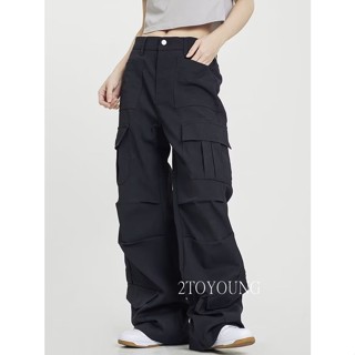 2TOYOUNG Moon กางเกงขายาว คาร์โก้ กางเกง เชือกอเมริกันคลาสิค Cargo pants 2023 NEW ทันสมัย รุ่นใหม่ สวย คุณภาพสูง A20M03W 36Z230909