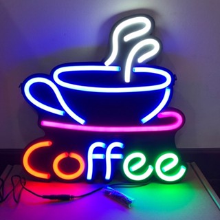 ป้ายไฟ*coffee สลับสี รูปถ้วยกาแฟร้อน* ป้ายไฟLED ป้ายไฟร้าน ป้ายไฟตกแต่งร้าน ป้ายไฟวิ่ง ป้ายไฟตัวอักษร ป้ายไฟสำเร็จรูป