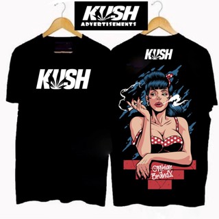 Lucky Clothing เสื้อยืดสีดำและสีขาว kush unisex แขนสั้นผ้าฝ้ายบริสุทธิ์หลวม