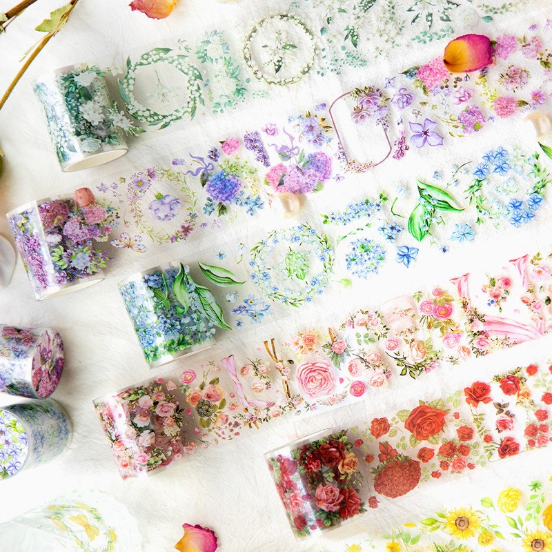 ดอกไม ้ กว ้ าง PET Washi เทปสีสัน flora Journal สติกเกอร ์ Diy ตกแต ่ งสติกเกอร ์ สําหรับ Scrapbooking Planner