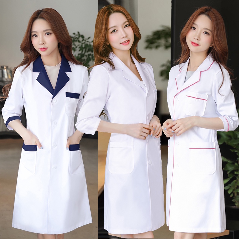 ฟรีเย็บปักถักร้อยLab Gown Lab Coatสําหรับผู้หญิง,Hospital Medical Doctorเสื้อผ้าผ่าตัดชุดWorkwear,กล