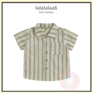 Laa6- เสื้อยืดแขนสั้นลําลอง พิมพ์ลายทาง แต่งกระดุม แฟชั่นฤดูร้อน สําหรับเด็กผู้ชาย