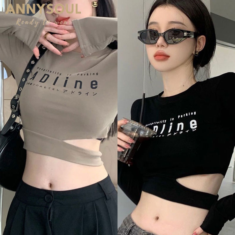 พร้อมส่ง เสื้อครอปเเขนยาว