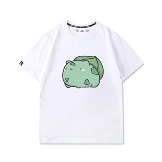 เสื้อยืด Pokemon Anime Bulbasaur น่ารักฤดูร้อนแขนสั้นเสื้อยืดผ้าฝ้ายสำหรับทุกวัย