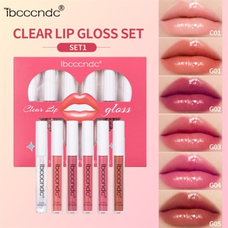 Ibcccndc ชุดลิปกลอสโปร่งใสไม่ติดถ้วย Water Gloss Lip Glaze 6 Lip Gloss Lip Glaze Set Nuuo