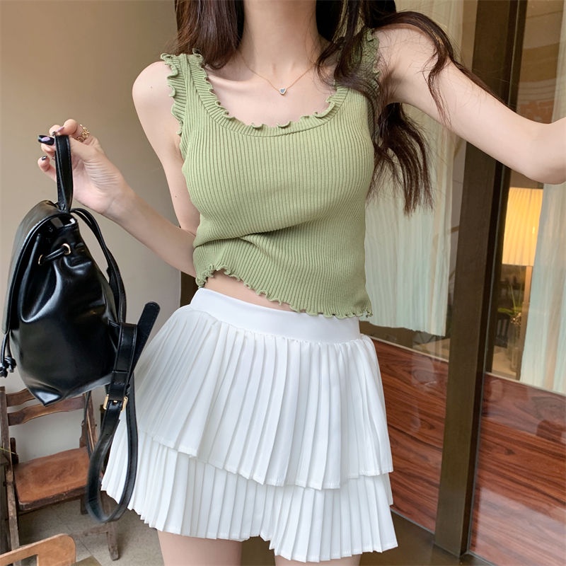 Classy .girl～เสื้อกั๊ก สีทึบรุ่นสั้นเสื้อกั๊ก ง่ายมีสไตล์และเซ็กซี่เก๋ไก๋ระดับไฮเอนด์ดูผอมบางเสื้อกั๊กถัก#DZ00459