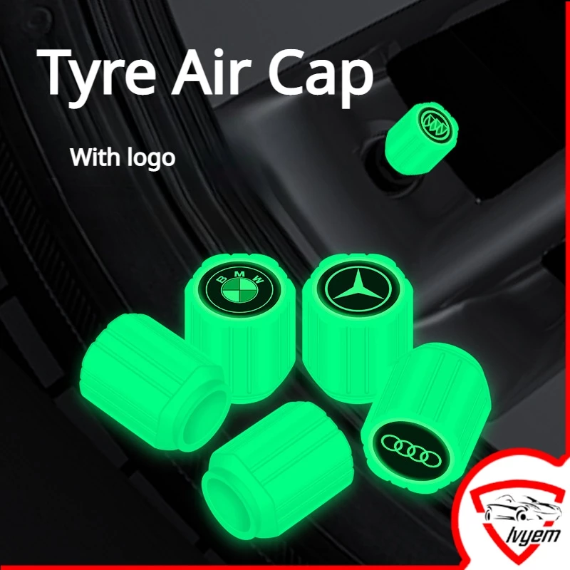 1/4PCS Luminous Tyre Air Cap สําหรับรถยนต์รถจักรยานยนต์จักรยานยางรถ Luminous Valve Cap Stem วาล์วล้อยางหมวก Penutup หลอด Angin