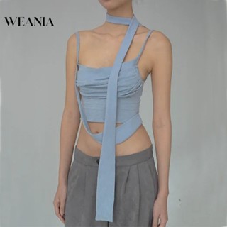 Weania เสื้อกล้าม เกาะอก แต่งระบาย แฟชั่นสําหรับผู้หญิง