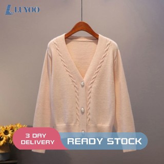 LUYOO Cardigan Knitted Sweater for Women Korean V-neck Sweaters & Cardigans Loose Knitted Coat