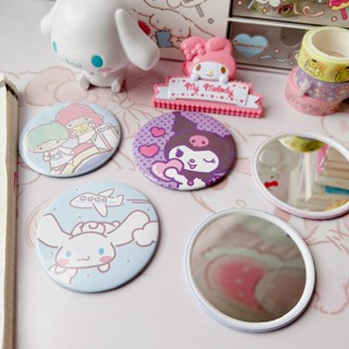 SANRIO กระจกแต่งหน้า ทรงกลม ลายการ์ตูน Kuromi Cinnamoroll แบบพกพา