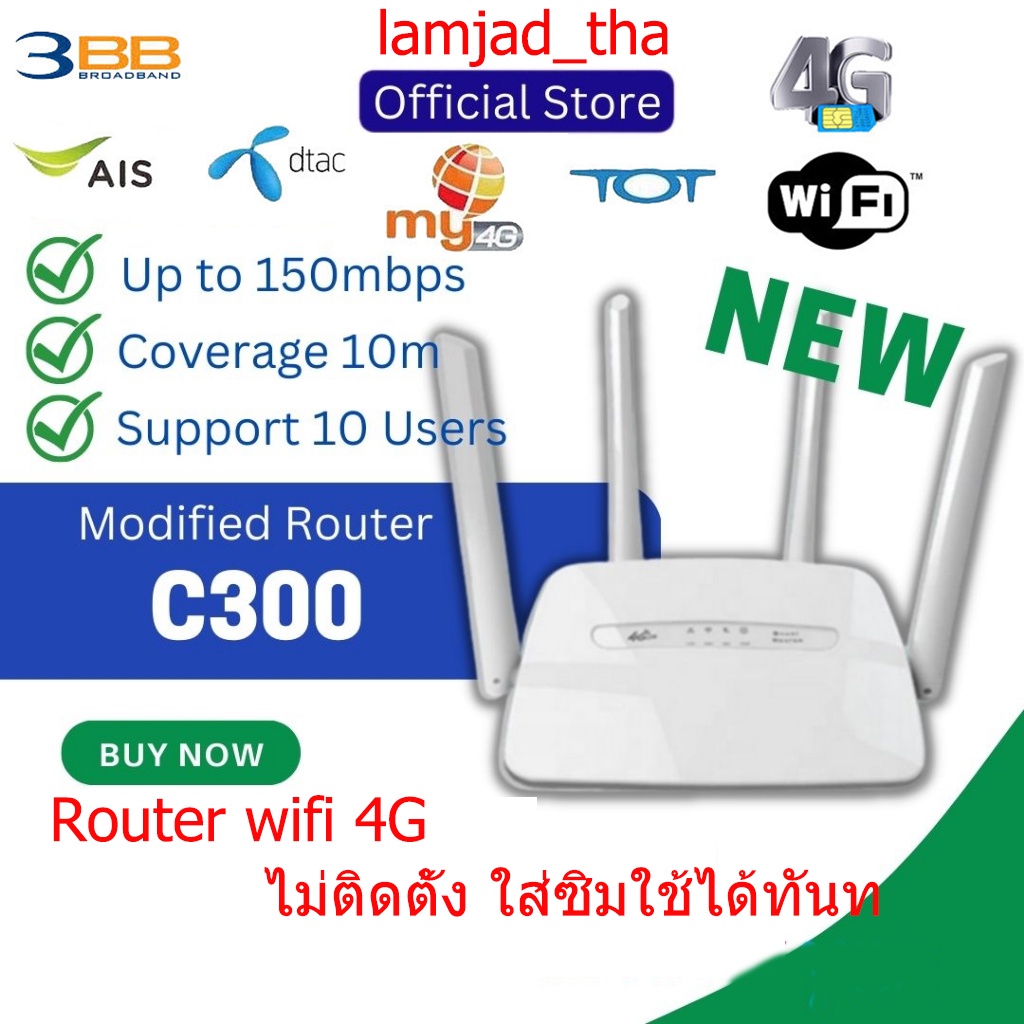 เร้าเตอร์ใส่ซิม 4G เราเตอร์wifi Router 300Mbps ไวไฟใส่ซิม เสียบใช้เลย เราเตอร์ เร้าเตอร์ใส่ซิม