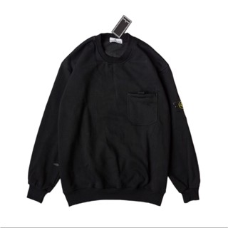 เสื้อแจ็กเก็ตกันหนาว คอกลม พิมพ์ลายโลโก้ STONE ISLAND PATCH สีดํา