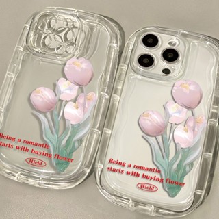 เคสโทรศัพท์มือถือซิลิโคน TPU ใส แบบนิ่ม ลายดอกทิวลิป กันกระแทก สําหรับ IPhone 13 14 11 12 Pro XS Max X XR 7 + 8 Plus