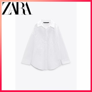 Zara ใหม่ เสื้อเชิ้ต ปักลาย ทรงหลวม สําหรับผู้หญิง