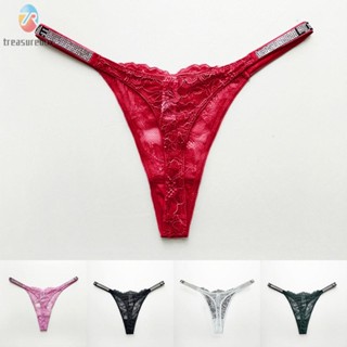 【TRSBX】Womens Lace Underwear Fitness T Back G-String Letter Glitter Bling Belt Lingerie