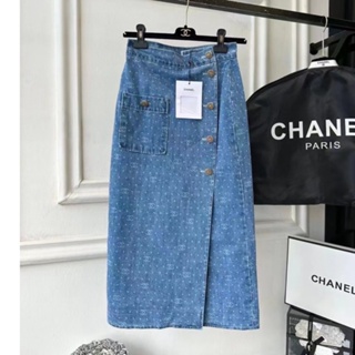 ♥ เช็คสินค้าก่อนสั่ง CHANEL CC DOT DENIM SKIRT กระโปรง ทรงtube ผ้ายีนส์ กระโปรงยีนส์ ปรื้นลาย CC &amp; DOT ชาแนล