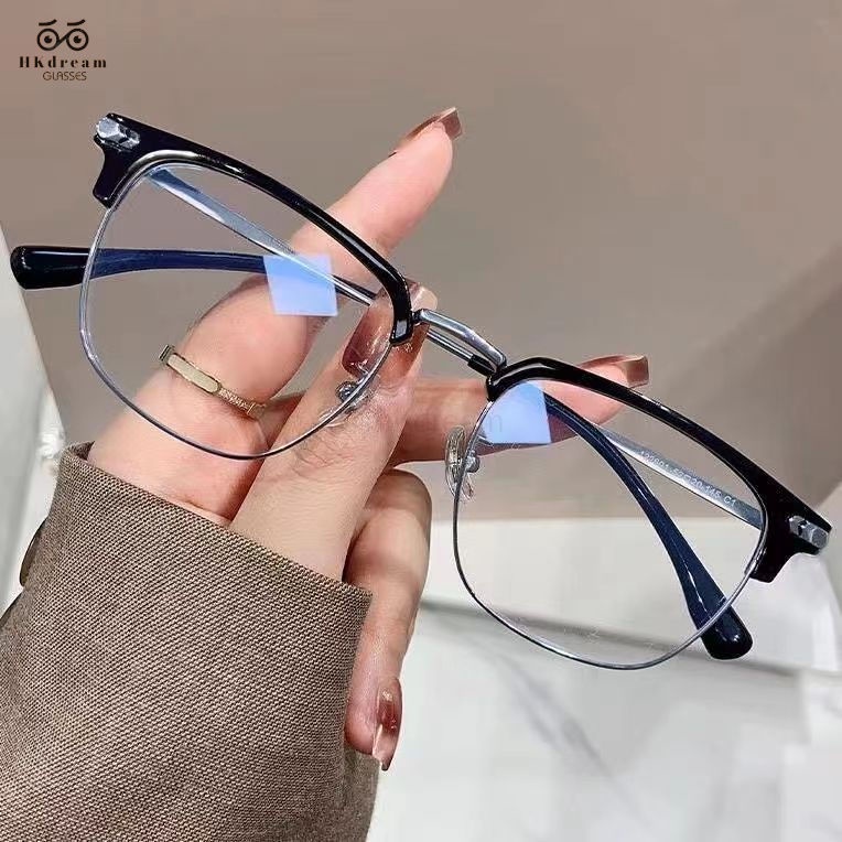 กรอบแว่นตา แว่นสายตาสั้น 0° ถึง -400° กรอบสี่เหลี่ยม แว่นตาป้องกันแสงสีฟ้า เลนส์กรองแสง สีหลายขนาด กรอบคิ้วแฟชั่น แว่นตาผู้หญิง แว่นตาผู้ชาย