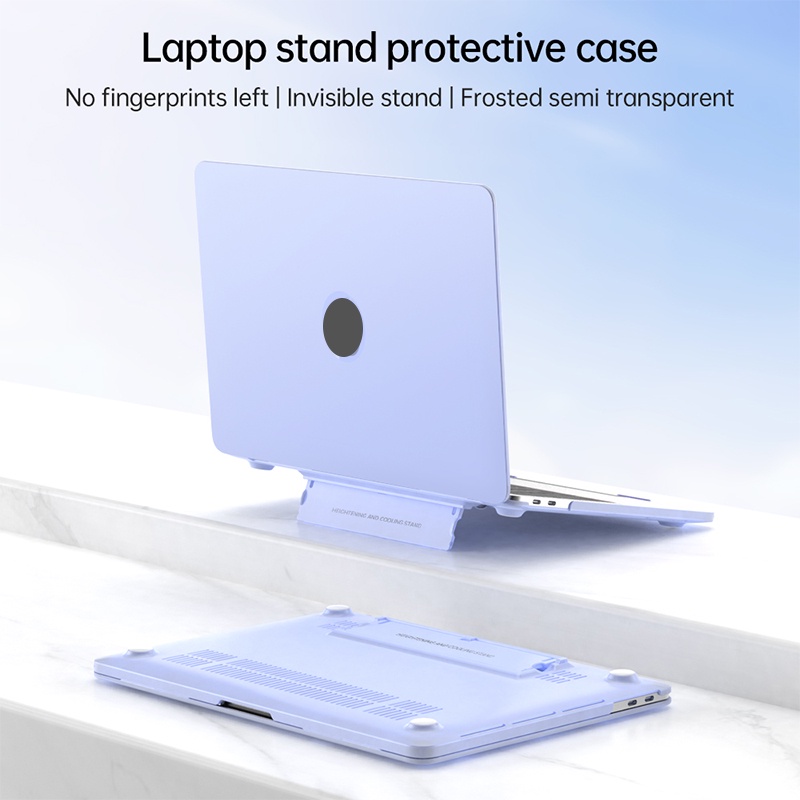 เคสโทรศัพท์มือถือ แบบใส ผิวด้าน ป้องกันลายนิ้วมือ พร้อมขาตั้ง สําหรับ Macbook Air M1 M2 2023 pro 13 14 นิ้ว A2681 A2338 A2681 A2337 Air 2020 2021