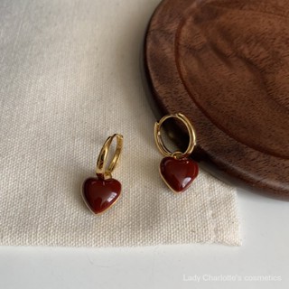 [0604]YWYX-SDY French Style Drip Glazed Red Love Heart Earrings Womens Hong Kong Style Is High-Grade New Ear Ring Vintage Earrings Street style  Elegant Niche  Exquisite  Women  F