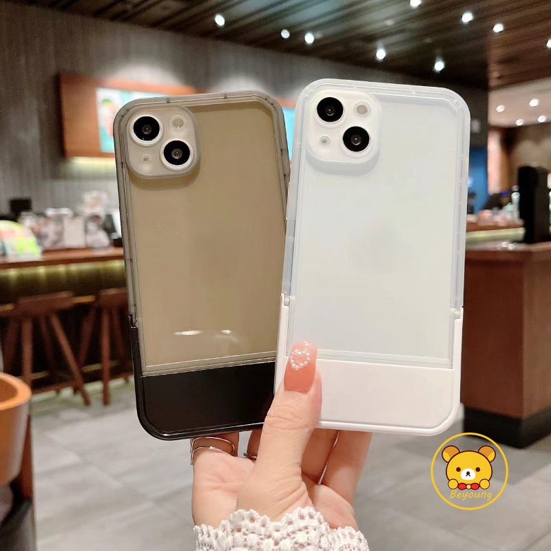 เคสโทรศัพท์มือถือแบบนิ่ม TPU ใส ใส พร้อมขาตั้ง พับได้ สําหรับ Vivo Y72 Y52 Y53S 5G V17 Neo S1 Y7S IQ