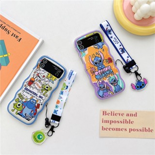 เคสโทรศัพท์มือถือ แบบฝาพับ ลาย Stitch Monster Mike Sully พร้อมสายคล้องมือ สําหรับ Samsung Galaxy Z Flip 4 5G ZFlip 3 Flip4