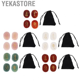 Yekastore Natural Stones Set  Half Gemstone Rune Stones Set 4Pcs Compact Hand Carved Smooth  for Reiki Healing