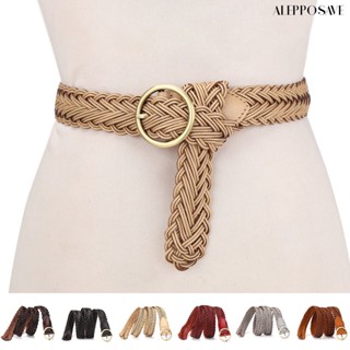 [AS] เข็มขัดหนังถัก หัวเข็มขัดกลม ปรับได้ สําหรับเสื้อผ้า
