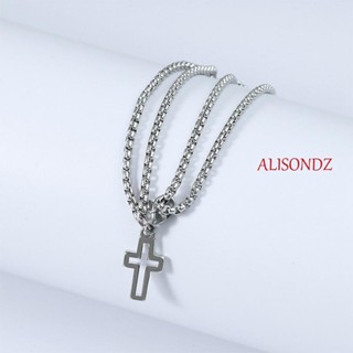 Alisondz สร้อยข้อมือ สเตนเลส ร็อค เท่ พังก์ กลวง พร้อมจี้ไม้กางเขน ฮิปฮอป โซ่ Rolo