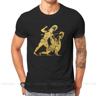 เสื้อยืดวินเทจเสื้อยืด ผ้าฝ้ายแท้ พิมพ์ลายกราฟิก Achilles Penthesilea Ancient Greeks Spartan สไตล์พังก์ สตรีท โอเวอร์ไซซ